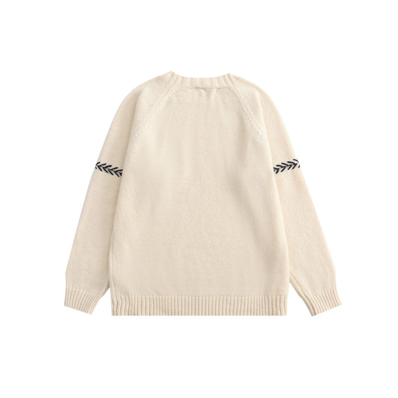Men Sweater Cartoon Bear Paste Cloth Embroidery Sweater Men's Pullover