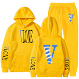 Vlone Hoodie & Pants 2 Piece Set Men'S Sweater Autumn And Winter Hoodie Baggy Coat
