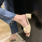 Finn Chain Pointed Toe Mule High Heel Chunky Heel Slippers Women's Outer Wear Summer Fashionable Chunky Heel