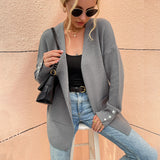 Women's Cardigan Knit Sweater Autumn and Winter Women's Solid Color Casual Mid-Length Knitted Cardigan