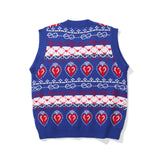 Men Sweater Contrast Color Heart Jacquard Knitted Vest Men's Street Vest