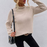 Women Pullover Knit Sweater Autumn Solid Color Sweater Women's Top