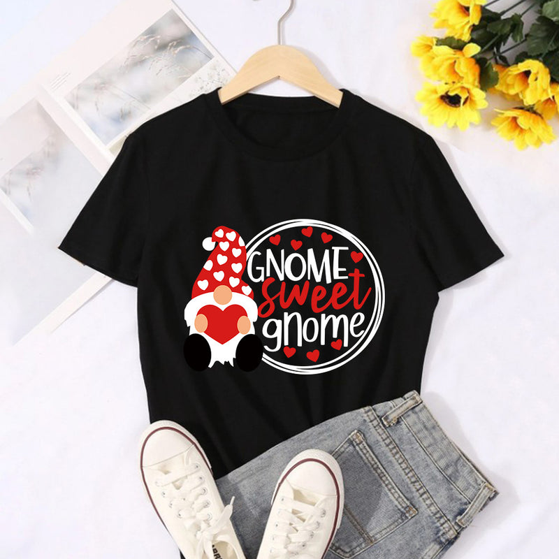 Valentine's Day T Shirts Couples Letter Heart Printing Women's Pullover T-shirt