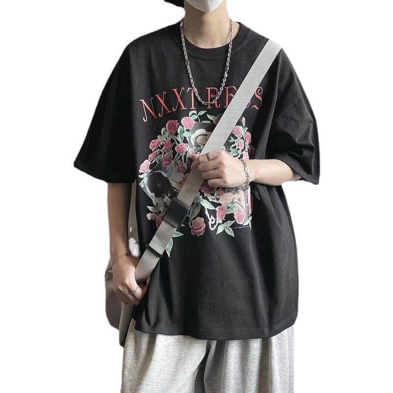 Men T-Shirts round Neck Printed Loose Half Sleeve