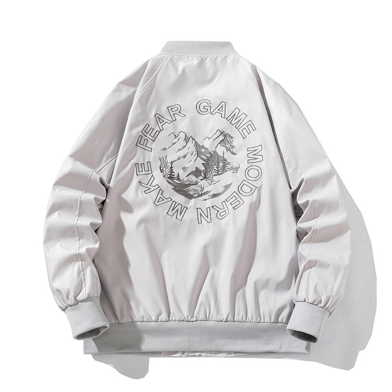 Varsity Jacket Embroidered Flight Suit Thin Stand Collar