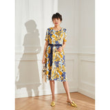 Gloria Vanderbilt round Neck Printed Casual Waist Tight Dress
