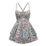 Coachella Music Festival Outfits Printed Sexy Beauty Back Strap Lotus Leaf Casual Shorts