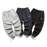 Man Fall Outfis Vintage Solid Color Sweatpants Loose Wide Leg Leisure Drawstring Jogger Pants