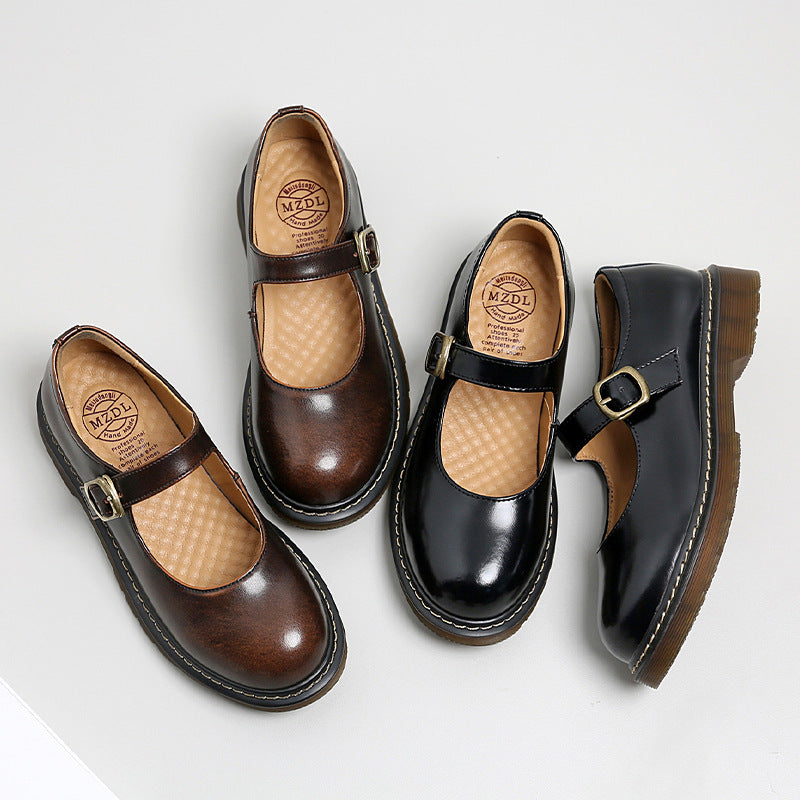 Mary Jane Shoes Round Toe Vintage College Style Summer Buckle