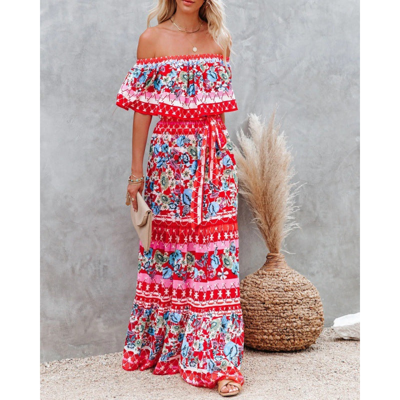 Nine Britton Dress off-Shoulder Printed Long Large Hem