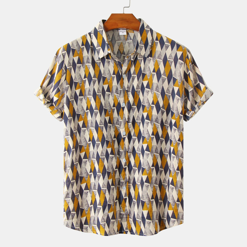 Camp Collar Shirt Short Sleeve Shirt Printed Short Sleeve