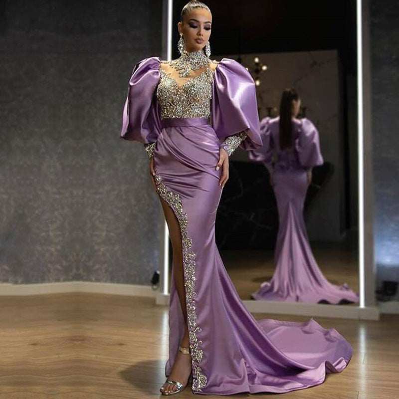 Long Homecoming Dresses Evening Dress Sequined Gold Stitching Dress Temperament Long Dress