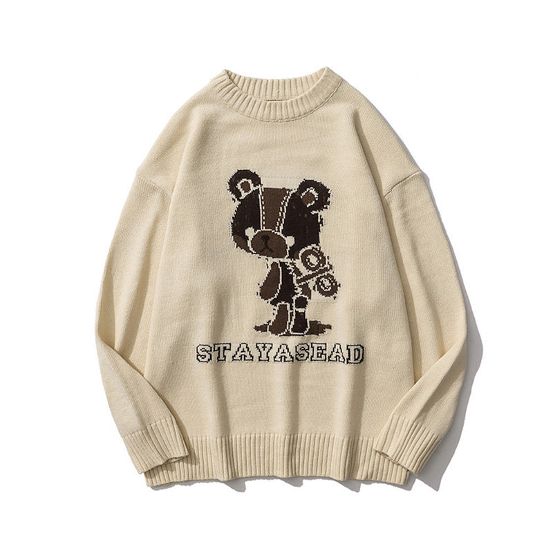 Men Sweater Cartoon Jacquard Sweater Men Autumn Trendy Loose Pullover