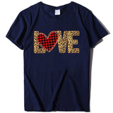 Valentine's Day T Shirt Large Size T-shirt Short Sleeve Leopard Print Love Red Plaid Heart Printing Spring and Summer