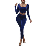 Velour Tracksuit round Neck Handkerchief Hem Velvet Solid Color Suit