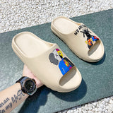 Mens Slide Summer Slippers Men'S Shoes Sesame Street Graffiti Casual Slippers