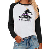 Halloween Costumes Pattern Printed Raglan Color Contrast Long Sleeve T-shirt Women