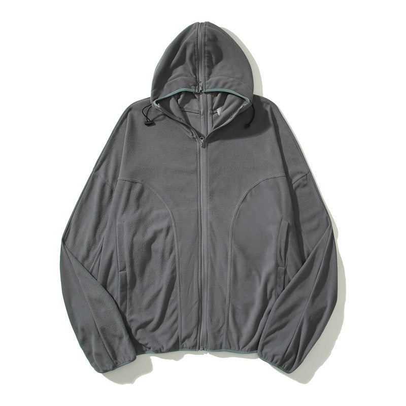 Cardigan Baseball Jacket Polar Fleece Hooded Loose Zip Jacket
