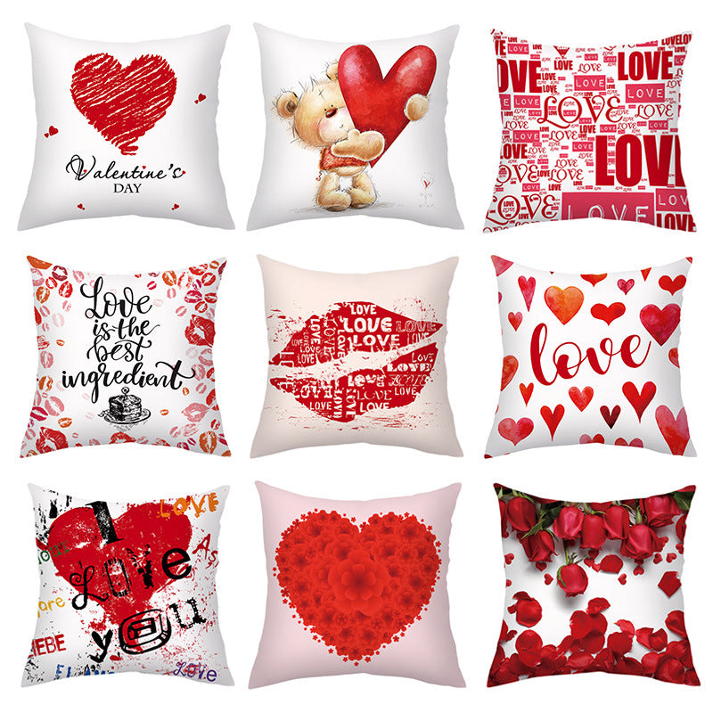 Valentine's Day Pillow Covers 4 Piece Random Styles Together, Printed Couple Love Love Heart Flowers Back Cushion