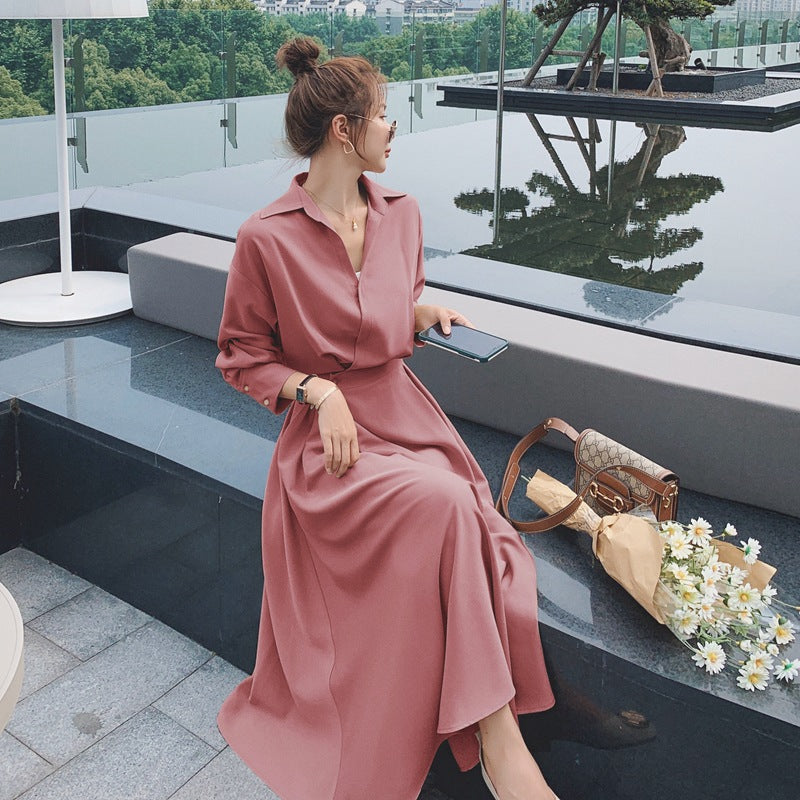Kendall Jenner Wedding Guest Dress  Waist Slimming Elegant Slightly Mature Style Goddess Temperament Shirtdress