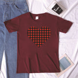 Valentine's Day T Shirt Winter plus Size Women's Clothing Plaid Heart Printing Loose