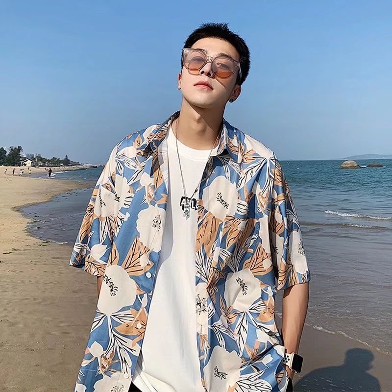 Men Shirts Floral Shirt Half Sleeve