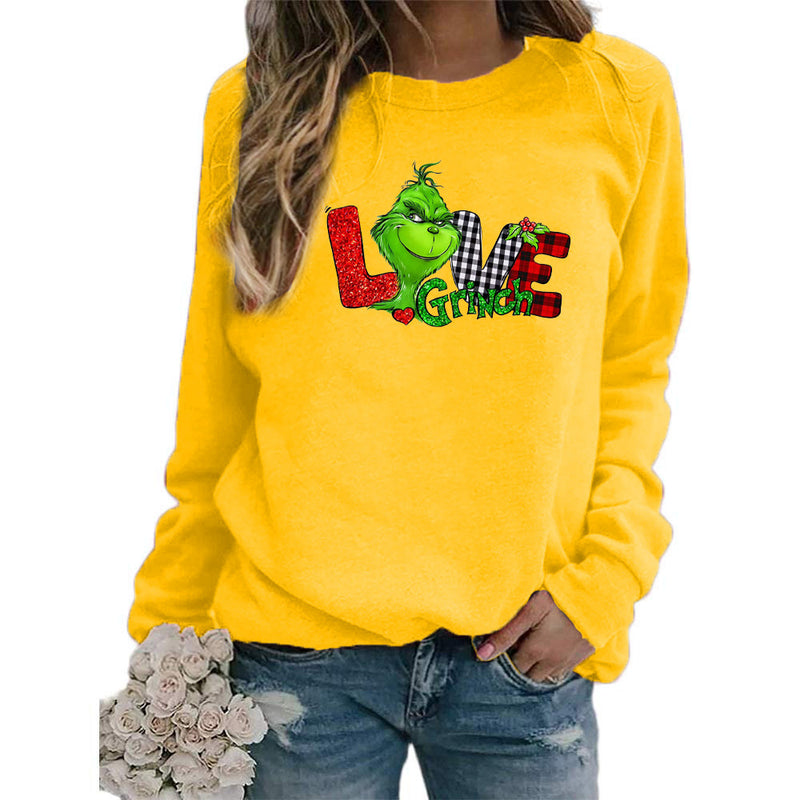 Men and Women Grinch Sweater Christmas Grinch Love Printed Crew Neck Sweatshirt Autumn and Winter
