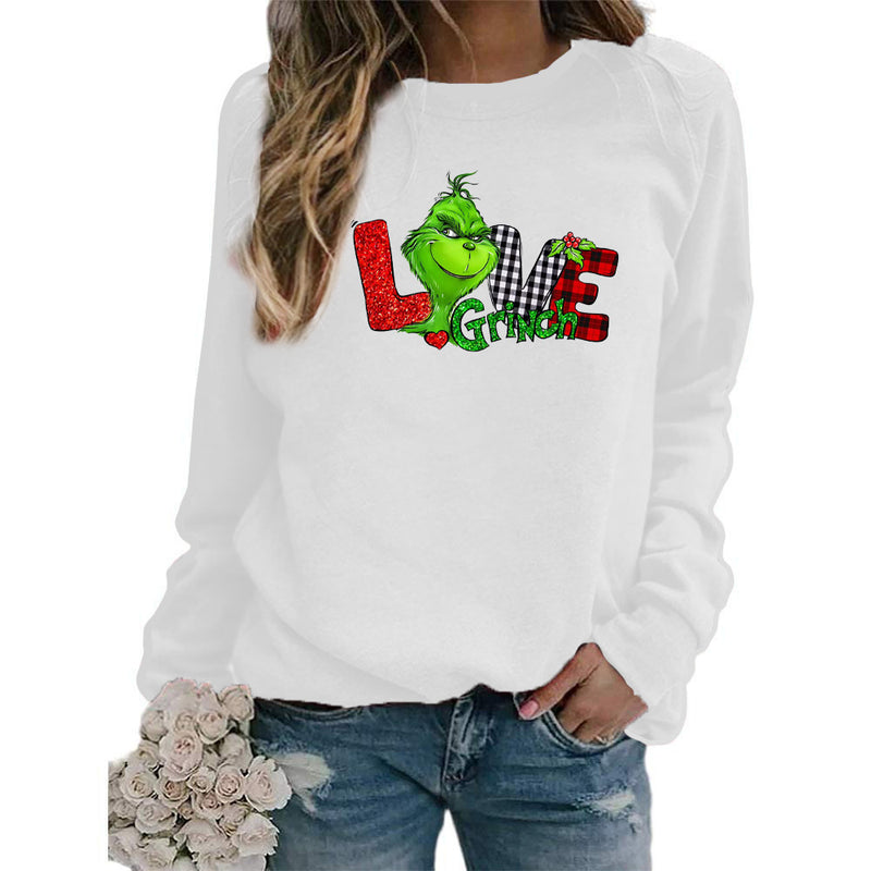 Men and Women Grinch Sweater Christmas Grinch Love Printed Crew Neck Sweatshirt Autumn and Winter