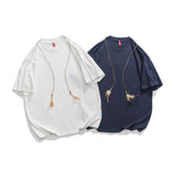 Men T Shitrs Feather Necklace Deconstructed Round Neck Loose