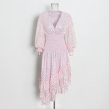 Mauve Dress Bridesmaid Autumn Dress V-neck Long-Sleeved High Waist Fashion Midi Dress for Women