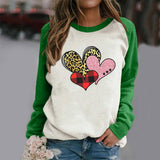Valentine's Day T Shirts Couples Leopard Plaid Love Loose Long Sleeve T-shirt