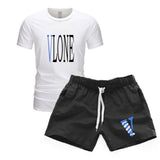 Vlone T Shirts & Shorts 2 Piece Set Men'S Short Sleeve Sports Beach Shorts Round Neck T-Shirt