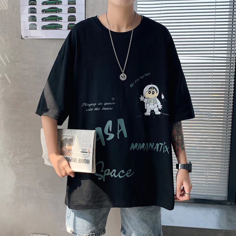Men T-shirt Loose Hip Hop Half Sleeve
