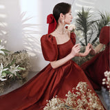 Long Homecoming Dresses Winter Arms Hiding Wine Red Engagement Dress