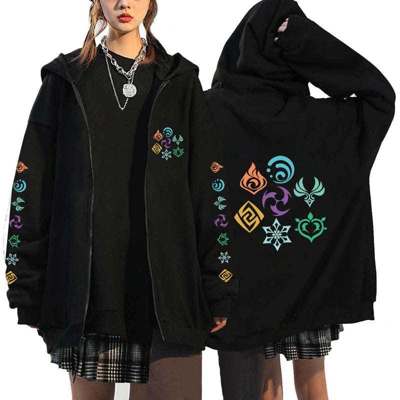 Men Hoodie Original God Genshin Spring and Autumn Leisure plus Velvet Hooded Zipper Sweatshirt