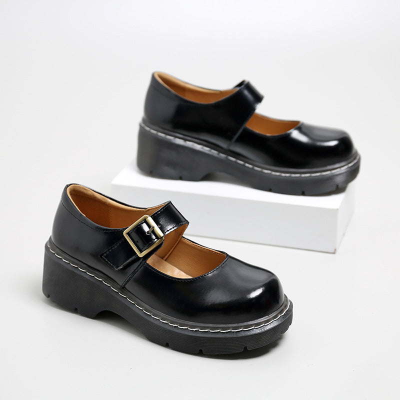 Mary Jane Shoes Summer Buckle Height-Increasing Leather Shoes Women