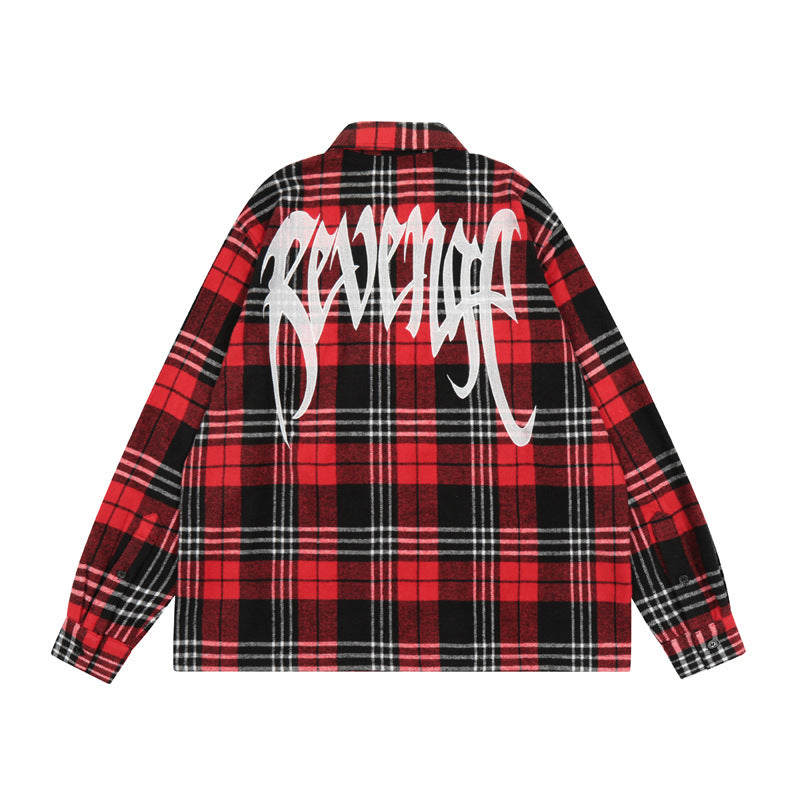 Cardigan Baseball Jacket Spring and Autumn Avengers Letter Embroidered Plaid Shirt Casual Loose Zip Coat