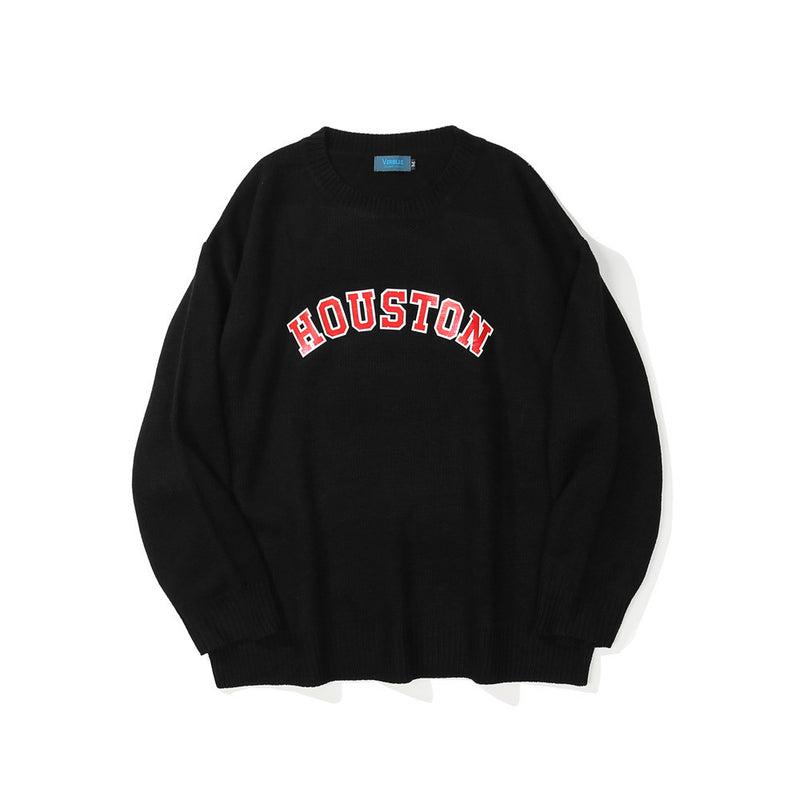 Men Sweater Character Printed Sweater Men's round Neck Sweater Trendy Pullover