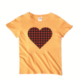 Valentine's Day T Shirt Winter plus Size Women's Clothing Plaid Heart Printing Loose