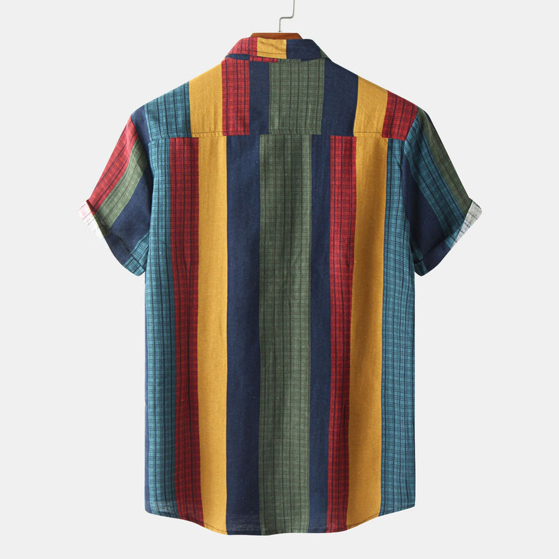 Camp Collar Shirt Striped Loose Printed Short Sleeve Shirt