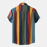 Camp Collar Shirt Striped Loose Printed Short Sleeve Shirt