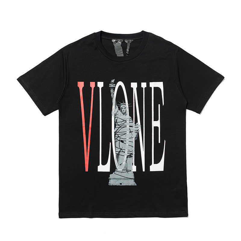 Vlone T Shirt Big V Statue Of Liberty Maychao Hip-Hop Street Men And Women Couple T-Shirt Casual