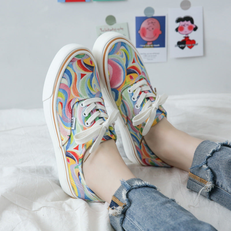 Canvas Shoes Spring Canvas Shoes Men's Rainbow Hand-Painted Shoes Street Shot Low-Top Cloth Shoes