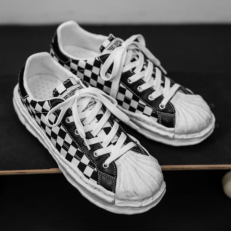 designer Sneaker Shoes Retro Hong Kong Style Chessboard Plaid Casual Men's Shoes Summer Fashion Low Top Colorblock Board Shoes