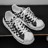 designer Sneaker Shoes Retro Hong Kong Style Chessboard Plaid Casual Men's Shoes Summer Fashion Low Top Colorblock Board Shoes