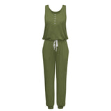 Coachella Music Festival Outfits Summer Vest Drawstring Harem Trousers Solid Color