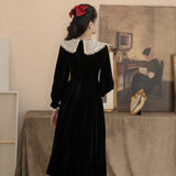 Betty Draper Valentine's Day Dress Retro Square Collar Black Velvet Dress