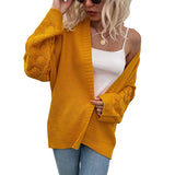 Women Cardigan Knit Sweater Autumn and Winter Solid Color Hollow out Sweater Women