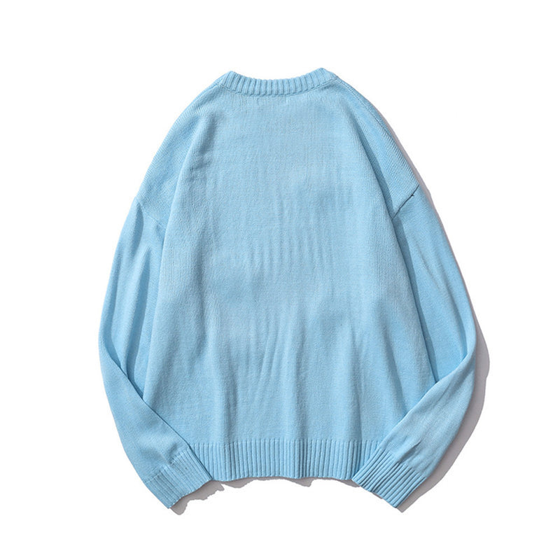Men Sweater Cloud Embroidered Knitwear Men's Loose round Neck Pullover