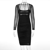 Kendall Jenner Wedding Guest Dress Sexy Long Sleeve Pleated Mesh